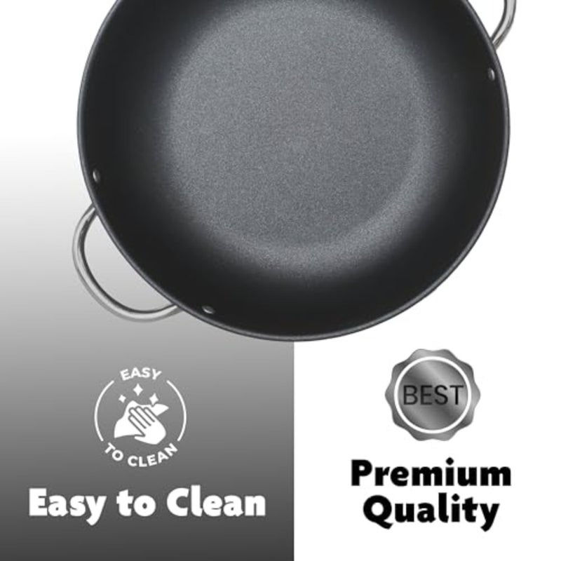Professional Nonstick Paella Casserole Pan Non-Stick Die-Cast Aluminum Pan with Stainless Steel Handles Durable Eldiamant Platinum Coating Dishwasher and Oven Safe Black, 28cm, 1.8L - Image 3