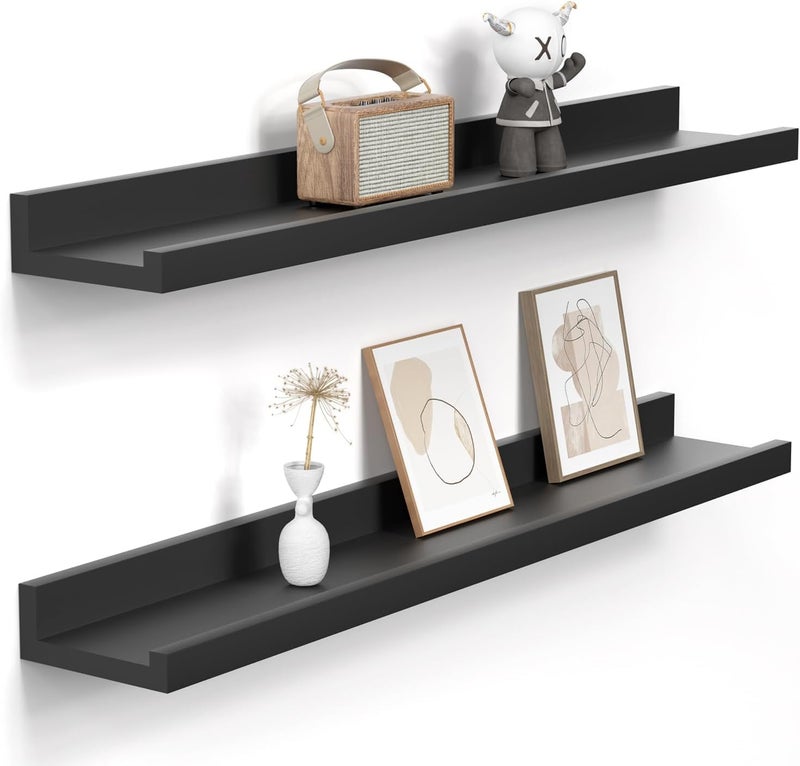 Craftsline Floating Shelves Wall Mounted Set of 2 31 Inch Black Photo Ledge Shelf Wood Picture Shelf for Bedroom Living Room Bathroom Kitchen - Image 3