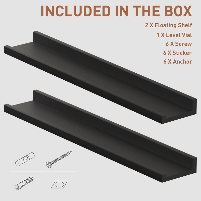 Craftsline Floating Shelves Wall Mounted Set of 2 31 Inch Black Photo Ledge Shelf Wood Picture Shelf for Bedroom Living Room Bathroom Kitchen - Image 5
