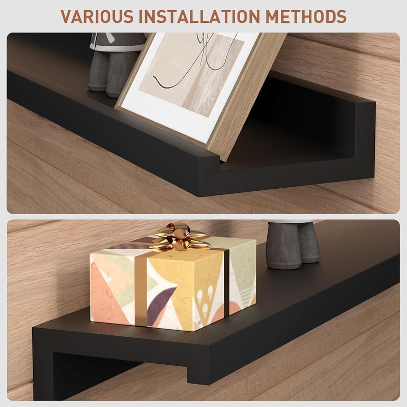 Craftsline Floating Shelves Wall Mounted Set of 2 31 Inch Black Photo Ledge Shelf Wood Picture Shelf for Bedroom Living Room Bathroom Kitchen - Image 4