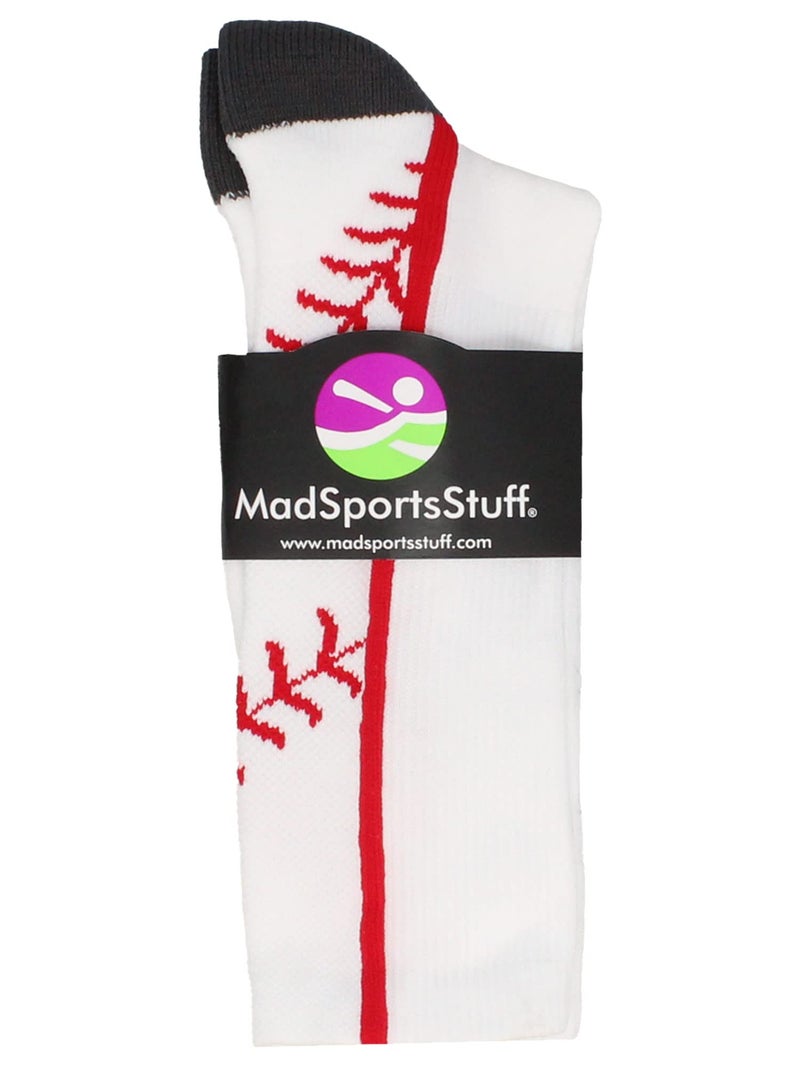 MadSportsStuff Baseball Socks with Stitches in Crew Length (White/Red, Large) - Image 2