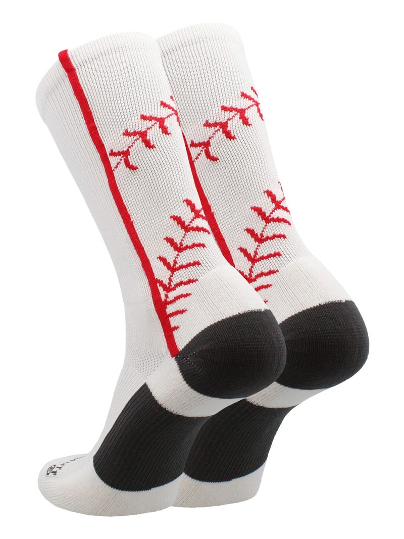 MadSportsStuff Baseball Socks with Stitches in Crew Length (White/Red, Large) - Image 5