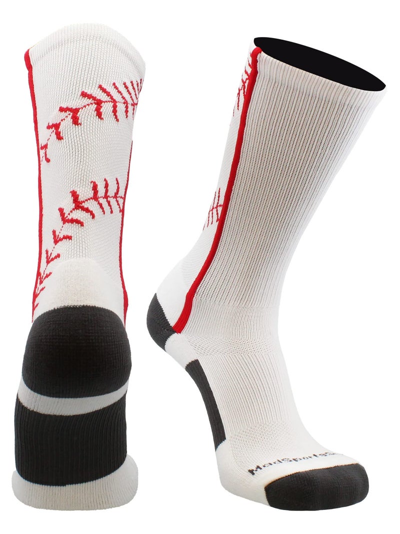 MadSportsStuff Baseball Socks with Stitches in Crew Length (White/Red, Large) - Image 1