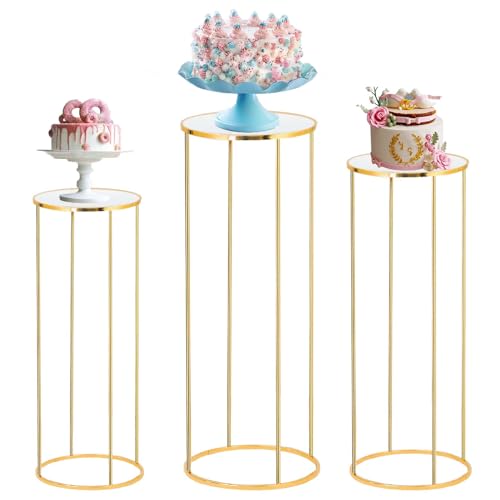 Bonastella Cylinder Stands for Party, 3PCS Cylinder Pedestal Stand, Cilindros Para Fiestas Cake Table Stand for Parties Metal Plant Stand Cylinder Tables for Parties Round Cylinder Stands for Party - Image 1