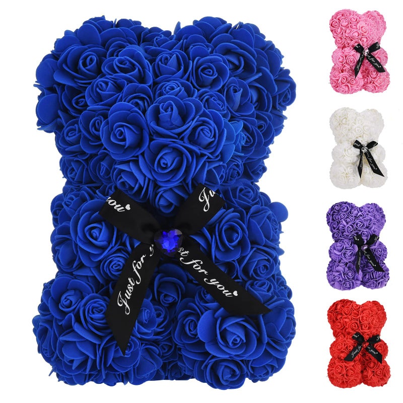 EALEBE Artificial Rose Flower BearPerfect Romantic Gift for Her Valentines Mothers Day Christmas BirthdayThanksgiving Party Anniversary Girl Friend Wife with HeartShaped DiamondSapphire Bule