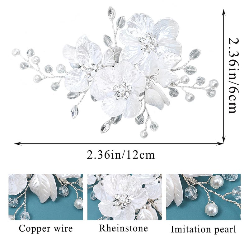 Heogacinlia 3 PCS Pearl Flower Wedding Hair Clip Rhinestone Bridal Hair Clips Bridal Crystal Hair Barrettes for Women Girls Wedding Party Floral Leaf Vine Headpiece Hair Accessories (Silver) - Image 2