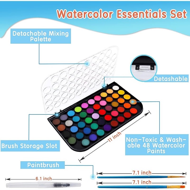 Blablaovy Watercolor Paint Set, 48 Colors Non-toxic Watercolor Paint with a Brush Refillable a Water Brush Pen and Palette, Washable Water Color Paints Sets for Kids Adults Artists Children Students Beginner - Image 2