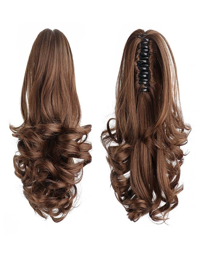 HSPJHTM Brown Ponytail Extensions,Claw Cilp Ponytails Extension for Women Curly 12" Synthetic Pony Tail Wavy Halloween Fluffy Hairpiece for Daily Use - Image 1