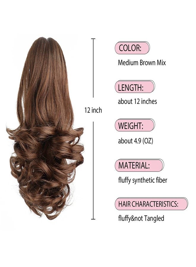 HSPJHTM Brown Ponytail Extensions,Claw Cilp Ponytails Extension for Women Curly 12" Synthetic Pony Tail Wavy Halloween Fluffy Hairpiece for Daily Use - Image 2
