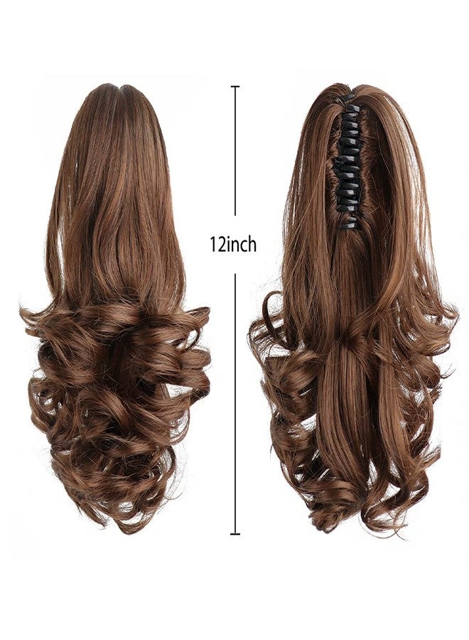 HSPJHTM Brown Ponytail Extensions,Claw Cilp Ponytails Extension for Women Curly 12" Synthetic Pony Tail Wavy Halloween Fluffy Hairpiece for Daily Use - Image 4