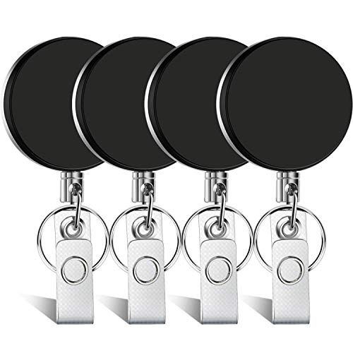 Selizo 4 Pieces Retractable Badge Holder ID Badge Holder Heavy Duty Badge Reel with Keychain Ring Clip for ID Key Card Badge - Image 1