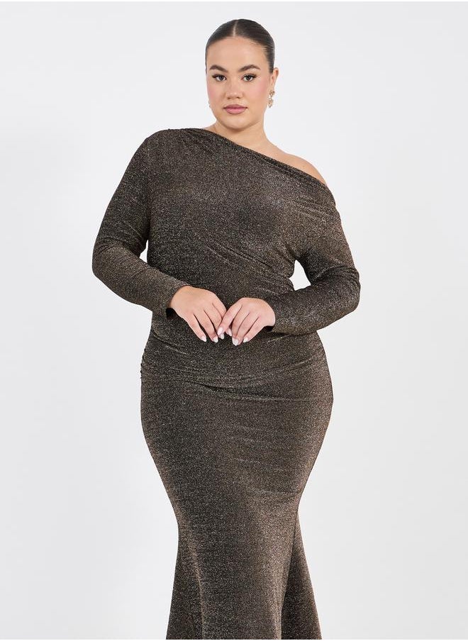 Styli Plus Size One Shoulder Neck Mermaid Hem Maxi Dress  - Image 2