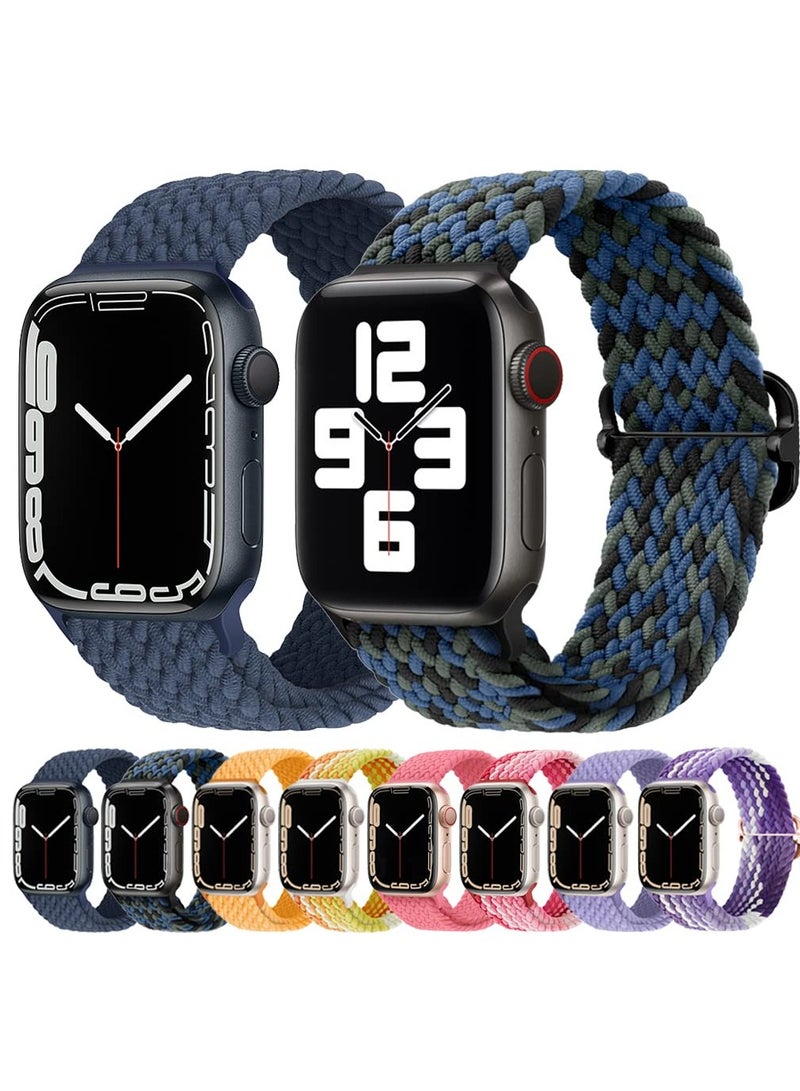 Braided Stretchy Sport Wristbands for Apple Watch 38mm-45mm, Elastic Solo Loop Compatible with Series 1-7, Adjustable Buckle, Unisex, 2-Pack - Image 1