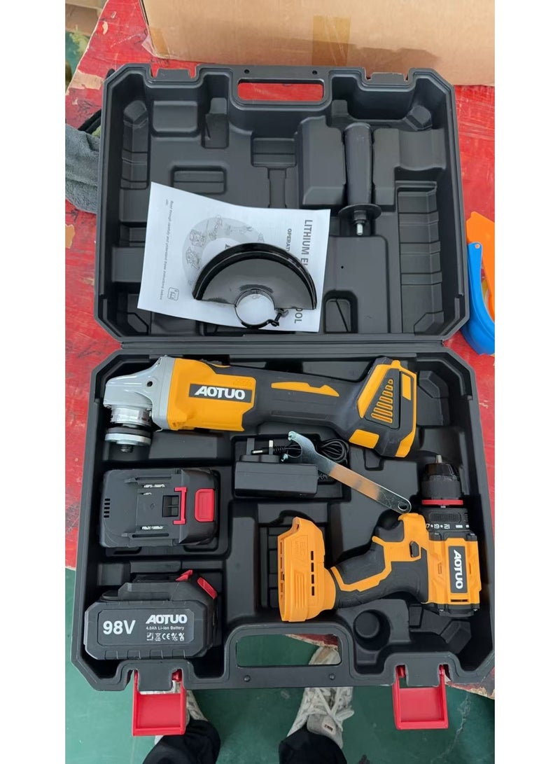 AOTUO Cordless Drill and Cordless Angle Grinder With 2 Batteries and Charger Brushless Electric Drill 2 Spee 25+3 Torque Setting Compact Drill Driver Kit for Home DIY Project - Image 1