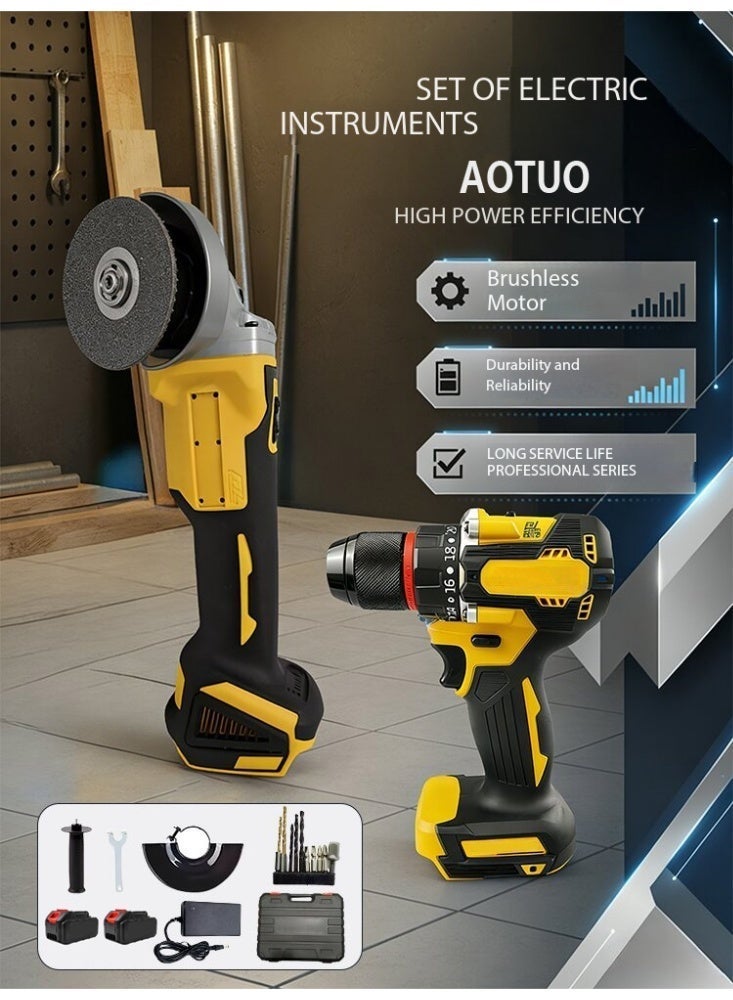AOTUO Cordless Drill and Cordless Angle Grinder With 2 Batteries and Charger Brushless Electric Drill 2 Spee 25+3 Torque Setting Compact Drill Driver Kit for Home DIY Project - Image 4