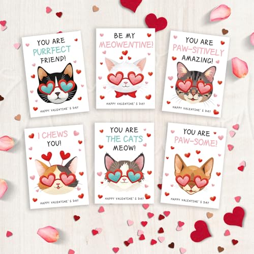 KALEFO 30 Pcs Cat Themed Valentines Day Cards Valentine's Day Greeting Blank Cards Cartoon Kitty Cats Exchange Party Favor - Image 5