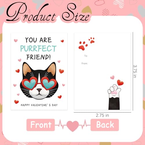 KALEFO 30 Pcs Cat Themed Valentines Day Cards Valentine's Day Greeting Blank Cards Cartoon Kitty Cats Exchange Party Favor - Image 2