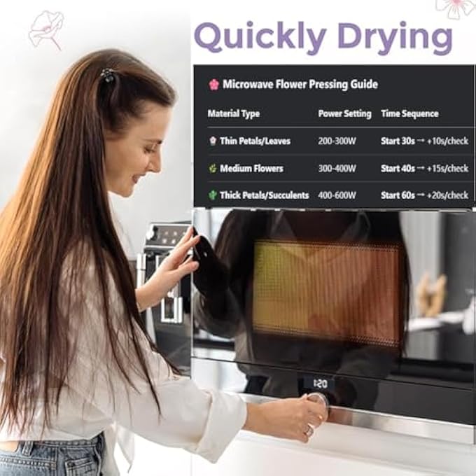 SUZIKO 9 INCH 23 CM MAX MICROWAVE FLOWER PRESS WITH PHOTO FRAME FOR QUICK PRESSING, DRYING, REUSABLE & WASHABLE FABRIC,COLOR VIBRANCY, FITS MOST MICROWAVES,THANKS GIVING DAY GIFTS - Image 2