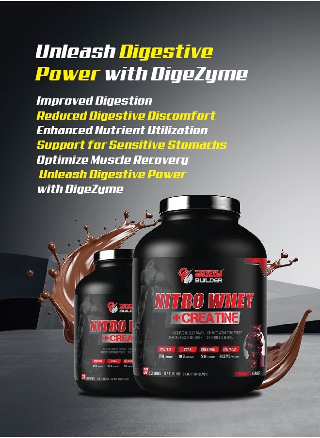 Body Builder Body Builder Nitro Whey Protein Plus Creatine, Contains Digestive Enzymes, Chocolate Flavor, 4 Lb  - Image 3