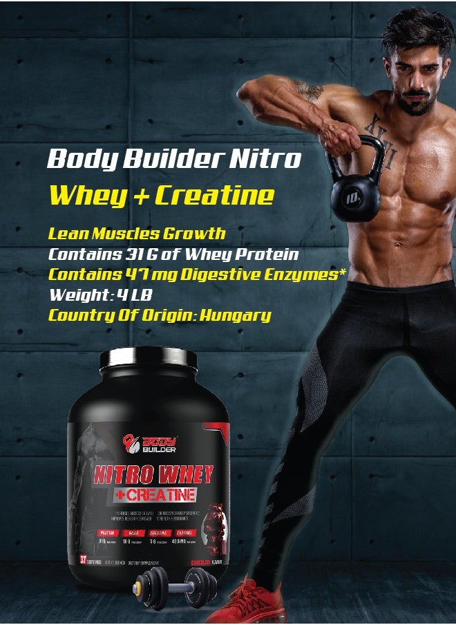 Body Builder Body Builder Nitro Whey Protein Plus Creatine, Contains Digestive Enzymes, Chocolate Flavor, 4 Lb  - Image 5