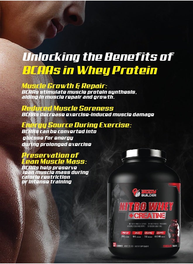 Body Builder Body Builder Nitro Whey Protein Plus Creatine, Contains Digestive Enzymes, Chocolate Flavor, 4 Lb  - Image 4