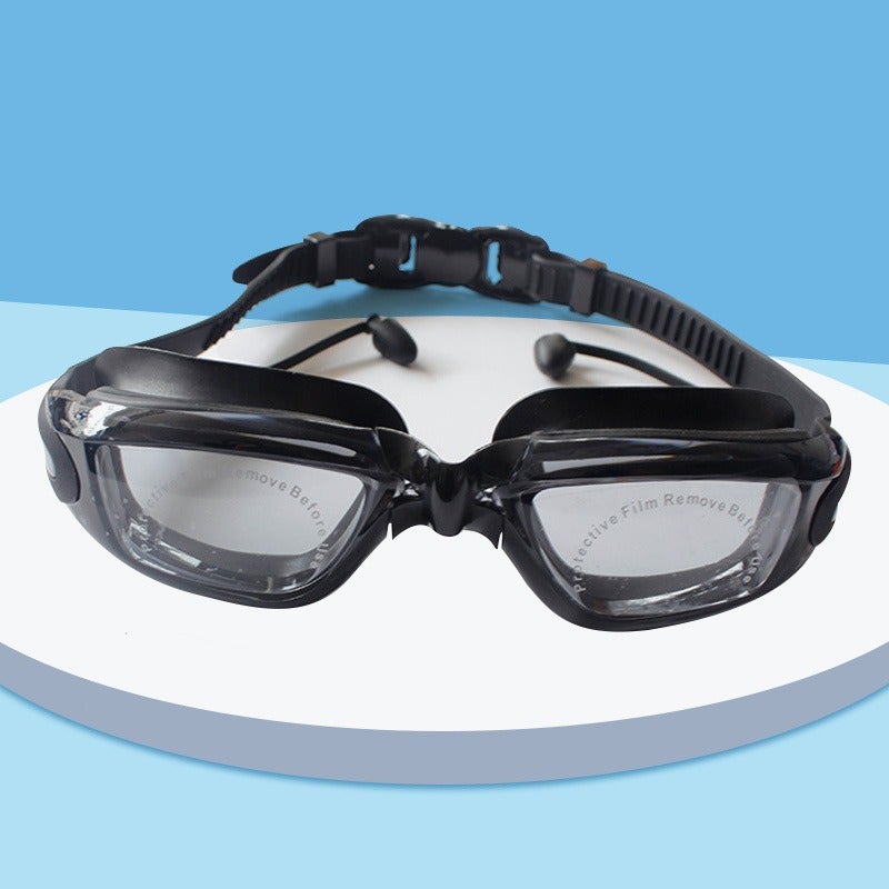 Ke Nai Da Adult Swimming Goggles Set with Electroplated Lens, Silicone Cap, Waterproof Phone Pouch, Nose Clip & Ear Plugs - 5 Piece Kit - Image 1