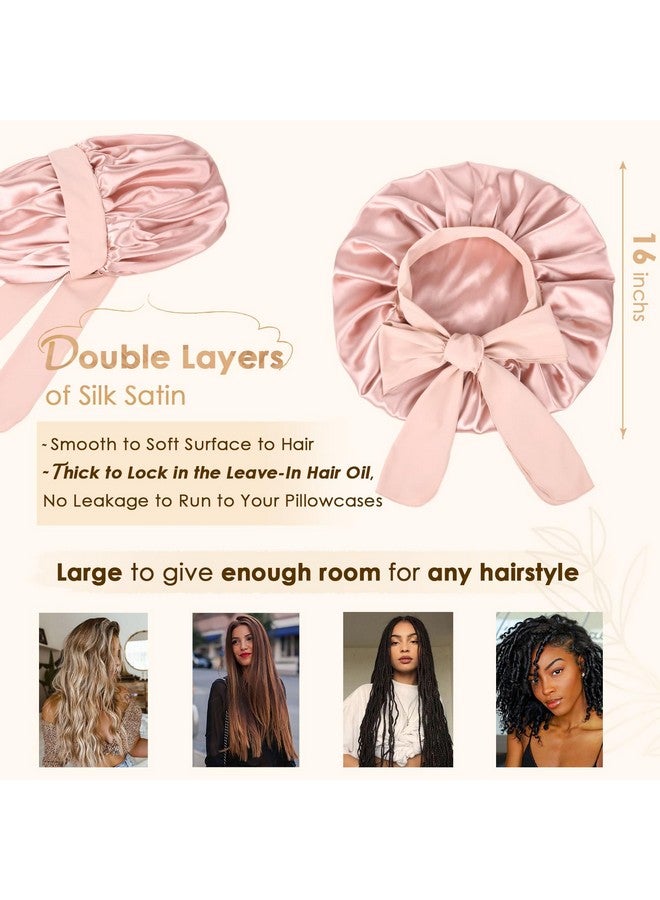 يانيبست غطاء رأس ساتان من YANIBEST، غطاء رأس حريري للنوم، مبطن بالساتان بطبقتين مع رباط شعر للنساء ذوات الشعر المجعد، لون وردي خدود - Image 2