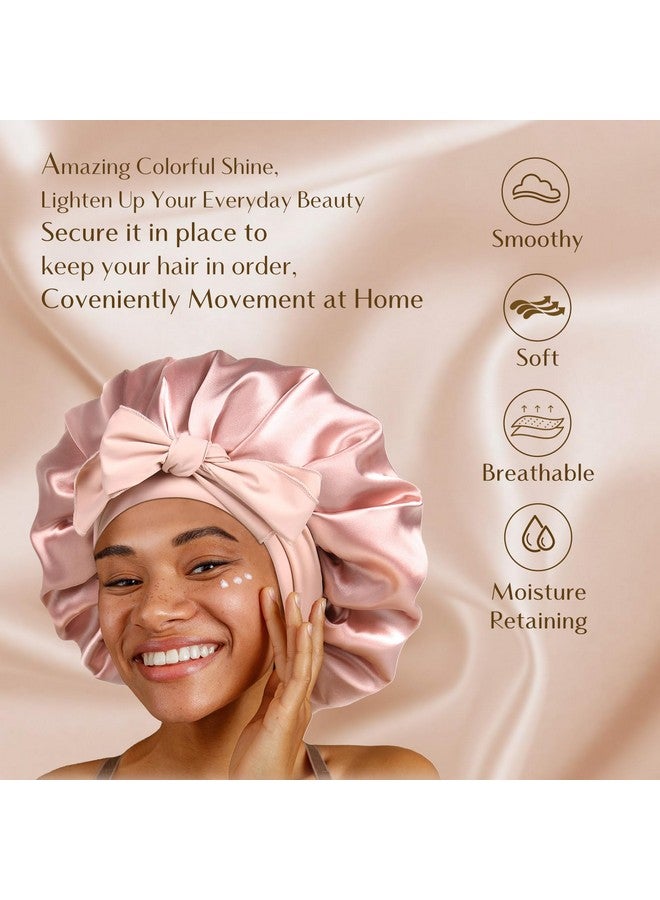 يانيبست غطاء رأس ساتان من YANIBEST، غطاء رأس حريري للنوم، مبطن بالساتان بطبقتين مع رباط شعر للنساء ذوات الشعر المجعد، لون وردي خدود - Image 3