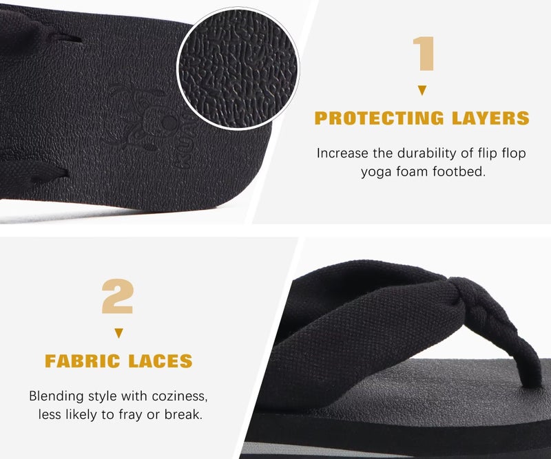 KuaiLu Flip Flops Women Arch Support Yoga Mat Comfortable Summer Beach Walking Thong Cushion Sandals Slip on Pool Outfits Travel Essentials Orthotic Slides Indoor Outdoor Slippers Shoes Black Size 9 - Image 5