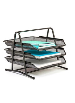 Kalon 3-Tier Metal Document Tray Black A4 Desktop Document Holder Shelf Rack Paper Letter Tray Organizer for Office, Home, School,  - Image 1