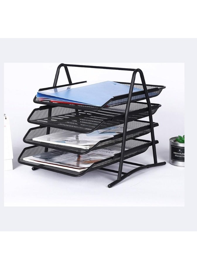 Kalon - 3-Tier Metal Document Tray Black A4 Desktop Document Holder Shelf Rack Paper Letter Tray Organizer for Office, Home, School, - Image 1