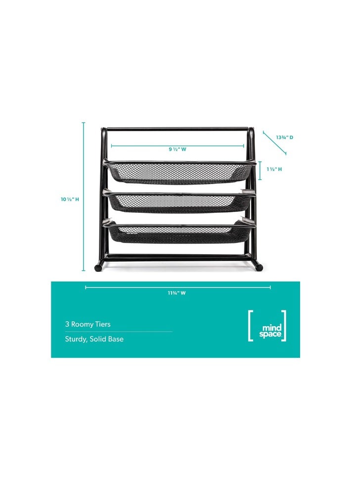Kalon - 3-Tier Metal Document Tray Black A4 Desktop Document Holder Shelf Rack Paper Letter Tray Organizer for Office, Home, School, - Image 1