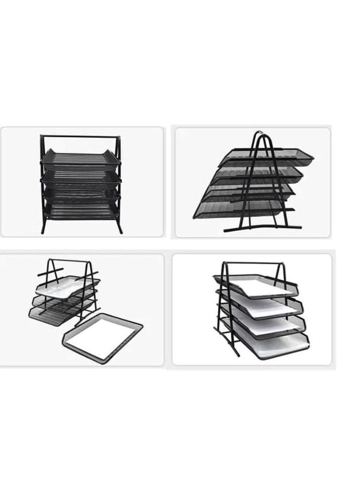 Kalon - 3-Tier Metal Document Tray Black A4 Desktop Document Holder Shelf Rack Paper Letter Tray Organizer for Office, Home, School, - Image 1
