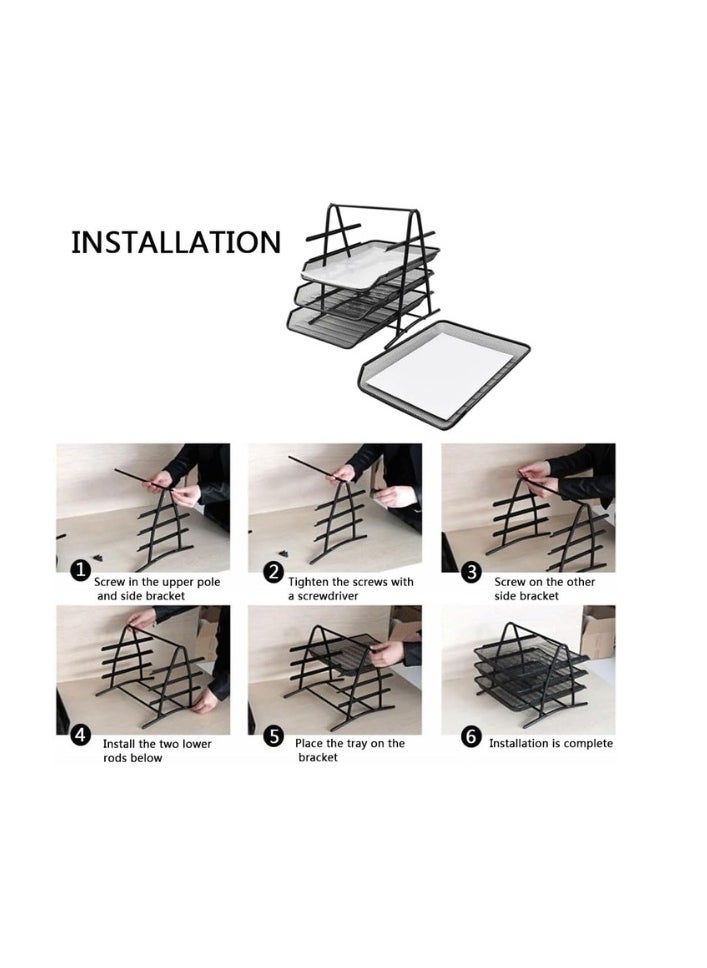 Kalon - 3-Tier Metal Document Tray Black A4 Desktop Document Holder Shelf Rack Paper Letter Tray Organizer for Office, Home, School, - Image 1