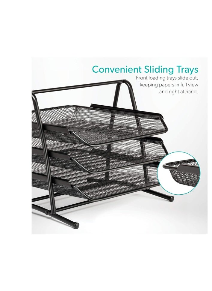 Kalon - 3-Tier Metal Document Tray Black A4 Desktop Document Holder Shelf Rack Paper Letter Tray Organizer for Office, Home, School, - Image 1