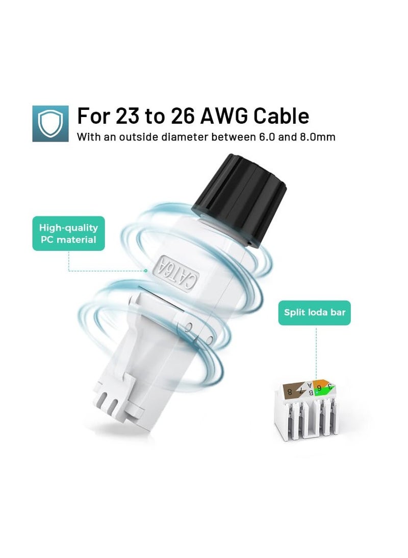 SYOSI Cat6A Cat6 RJ45 Connector 6-Pack,Tool-Free UTP Cat 6a Field Termination Modular Plug for 23-26 AWG Unshielded Ethernet Cable, White - Image 3
