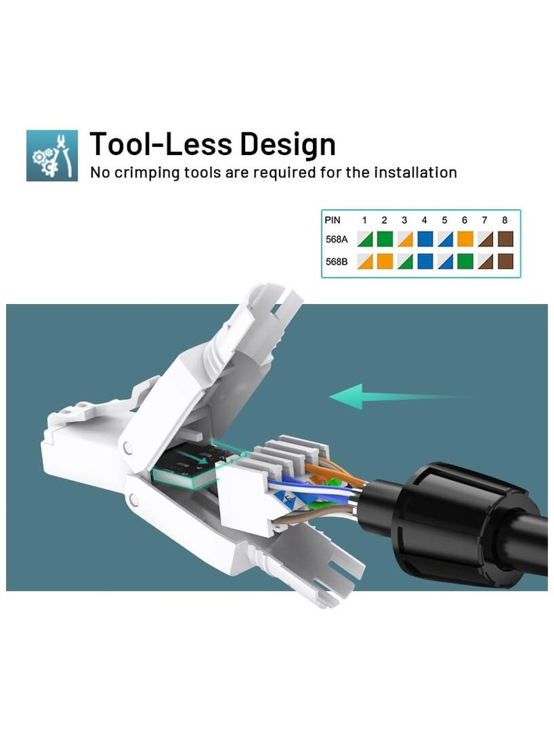 SYOSI Cat6A Cat6 RJ45 Connector 6-Pack,Tool-Free UTP Cat 6a Field Termination Modular Plug for 23-26 AWG Unshielded Ethernet Cable, White - Image 5