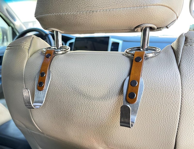 IQ Labs Premium Leather Headrest Hooks for Car - Image 2