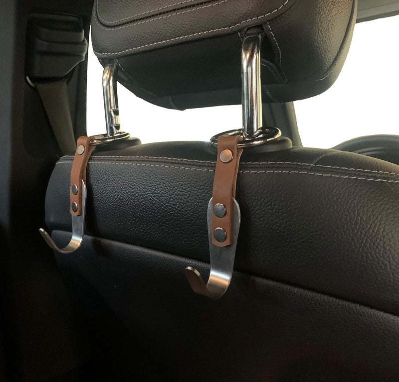 IQ Labs Premium Leather Headrest Hooks for Car - Image 1