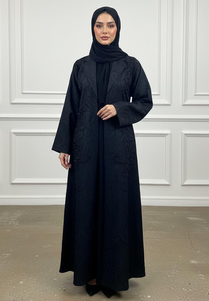 NUKHBAA The Onyx Sculpted Abaya-900 - Image 1