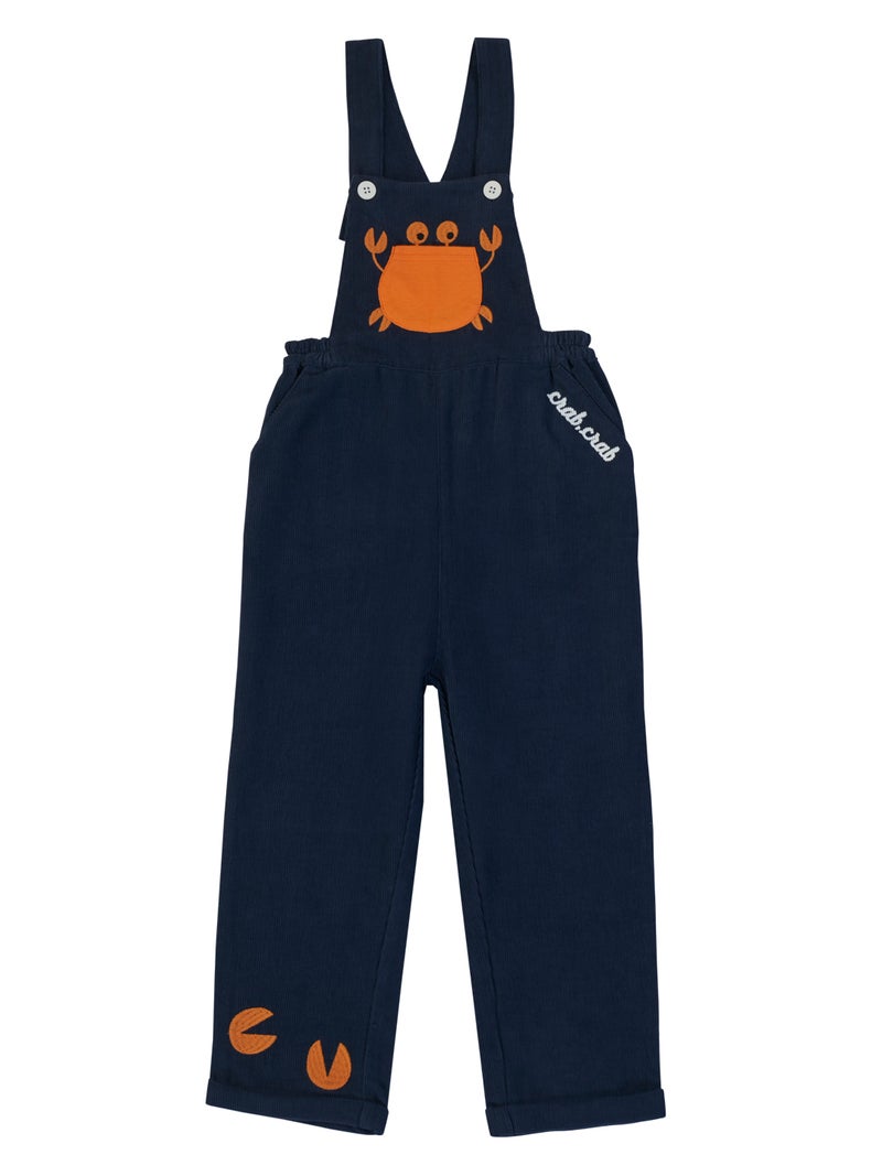 Pranava Navy Blue Crab Embroidered Dungarees for Kids - Image 1