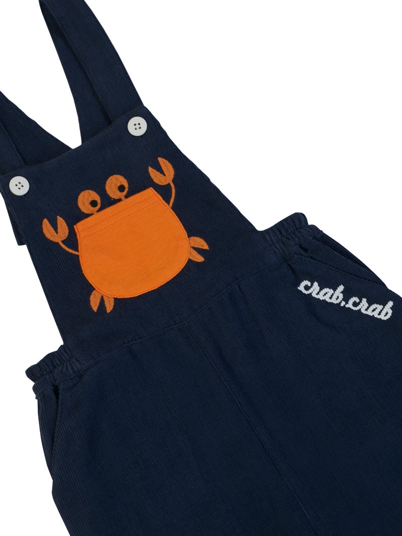 Pranava Navy Blue Crab Embroidered Dungarees for Kids - Image 3