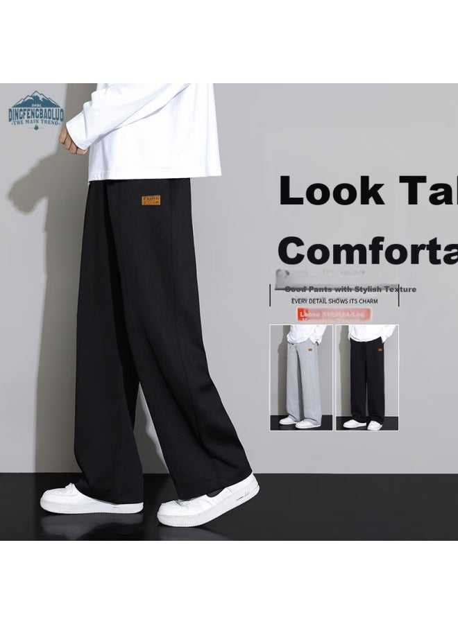 Dingfengbaoluo Men's Solid Color Casual Pants Spring Summer Loose Straight Leg All-match Fashionable Sj29 Black 2XL - Image 1
