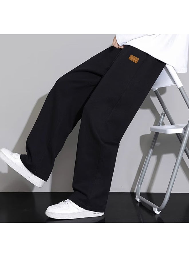 Dingfengbaoluo Men's Solid Color Casual Pants Spring Summer Loose Straight Leg All-match Fashionable Sj29 Black 2XL - Image 5