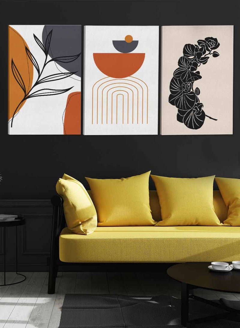 لوحة طقم من ٣ لوحات كانفاس على إطار خشبي تصميم أوراق شجر وزهور للمنزل غرفة المعيشة المكتب الديكور - Image 3