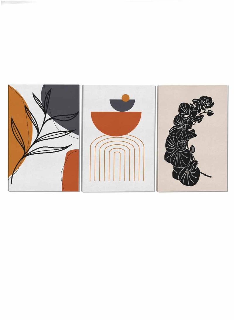 لوحة طقم من ٣ لوحات كانفاس على إطار خشبي تصميم أوراق شجر وزهور للمنزل غرفة المعيشة المكتب الديكور - Image 4
