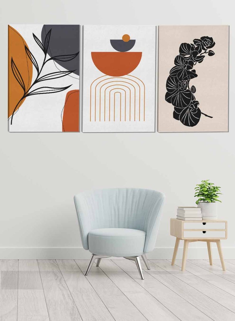 لوحة طقم من ٣ لوحات كانفاس على إطار خشبي تصميم أوراق شجر وزهور للمنزل غرفة المعيشة المكتب الديكور - Image 1