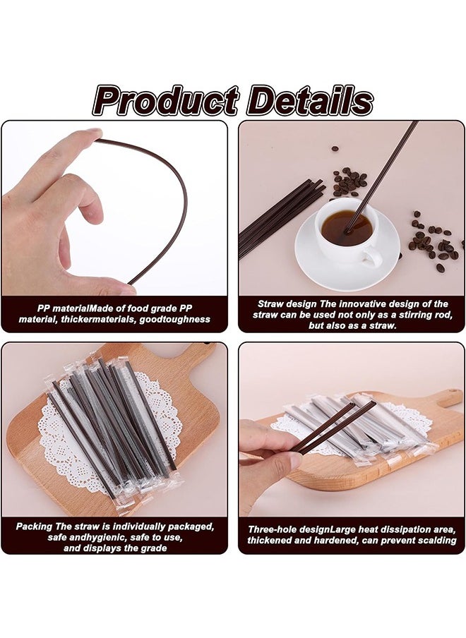 HS Coffee Stir Sticks Individual Wrapped, Disposable Coffee Straw Three-hole Design Stirring Rod Tea Beverage Stirrers Individually Hot Drinks For Party BBQ Camping Resturant, 100PCS 180MM  - Image 3