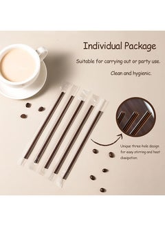 HS Coffee Stir Sticks Individual Wrapped, Disposable Coffee Straw Three-hole Design Stirring Rod Tea Beverage Stirrers Individually Hot Drinks For Party BBQ Camping Resturant, 100PCS 180MM  - Image 4