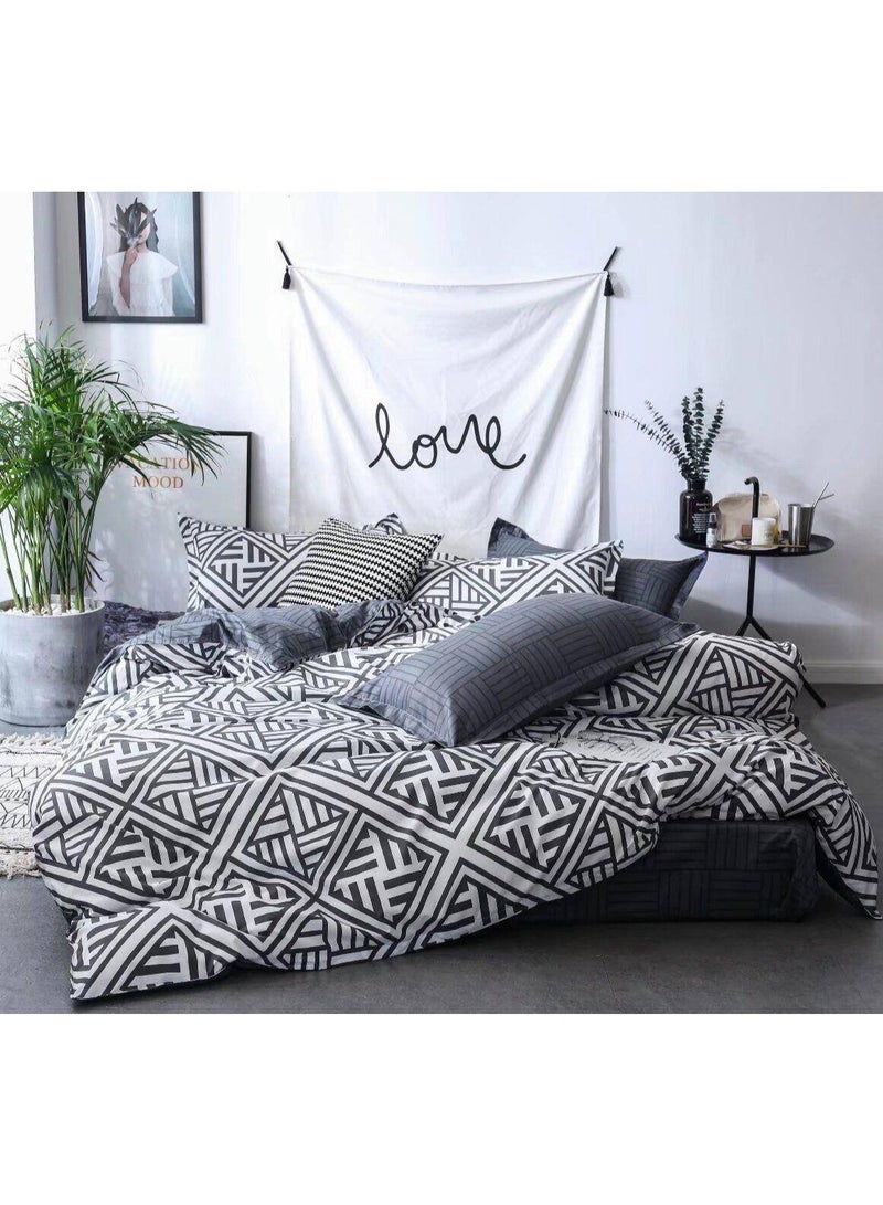4-Piece Single Size Duvet Cover Set – cotton Bedding Set with Duvet Cover, Fitted Sheet, and 2 Pillowcases -160x210cm